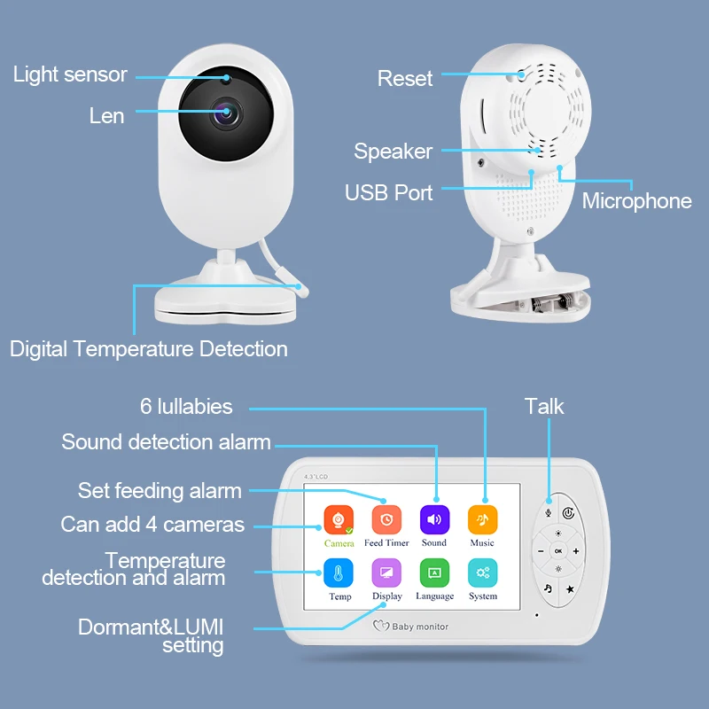 Беспроводная 4,3 дюймовая видеоняня няня детская камера с зажимом камера безопасности высокого разрешения няня с колыбельной VOX