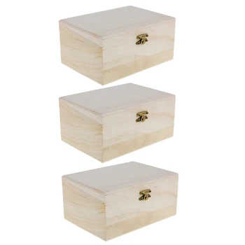 

3pcs Unfinished Unpainted Wooden Chest Jewelry Storage Box Keepsake Gift