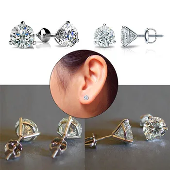 

Cute Female 6/7/8mm Round Lab Diamond Earrings 100% Real 925 Sterling Silver Earrings For Women Unique Screw Stud Earrings