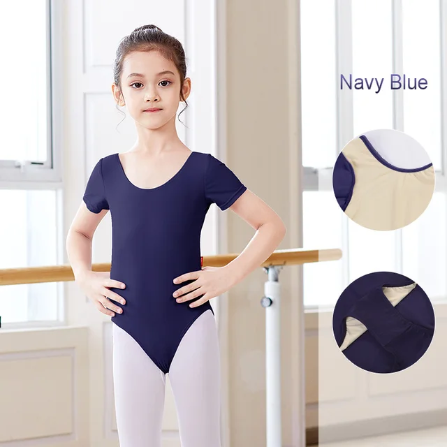 Girls Ballet Leotards High Quality Ballet Bodysuit Teen Soft Lining Dancewear Kids Nylon Short Sleeve Gymnastics Leotards with Lining