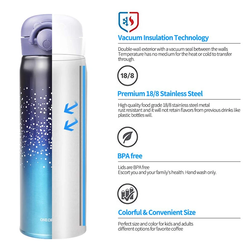 GOALONE 500ml Chilly Bottle Creative Stainless Steel Thermos Double Wall Vacuum Flask Leakproof Insulated Coffee Mug for Lovers