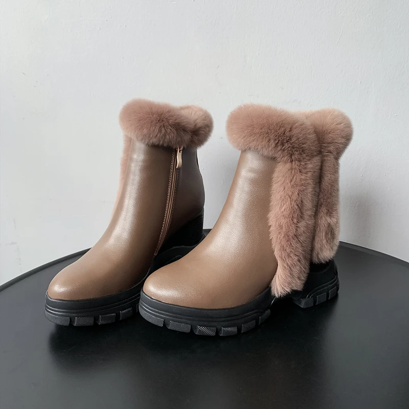 Bottes femme; ботильоны; женские зимние ботинки; теплые плюшевые ботинки из коровьей кожи с вышивкой; женские зимние ботинки; mujer - Цвет: Khaki
