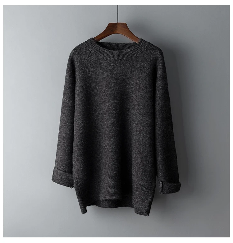 Осень женский джемпер Harajuku ленивый длинный вязаный эластичный свитер женский серый свитер