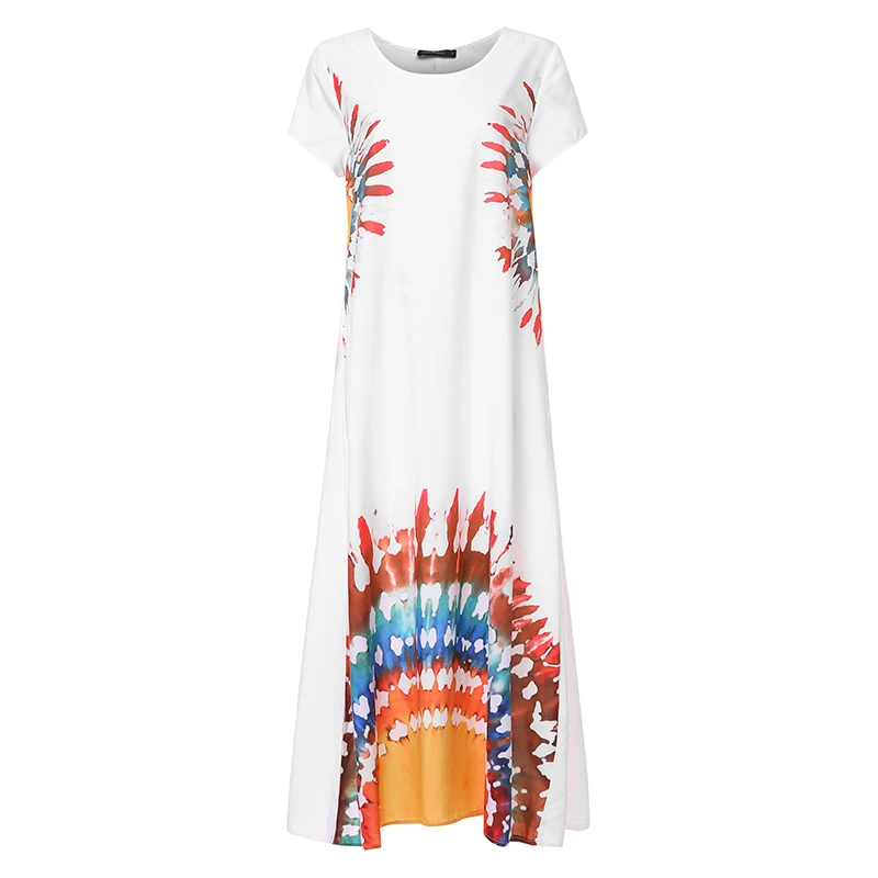 Plus Size Celmia Women Vintage Print Dress Summer Maxi Long Sundress Short Sleeve Casual Loose Beach Vestidos Robe Femme