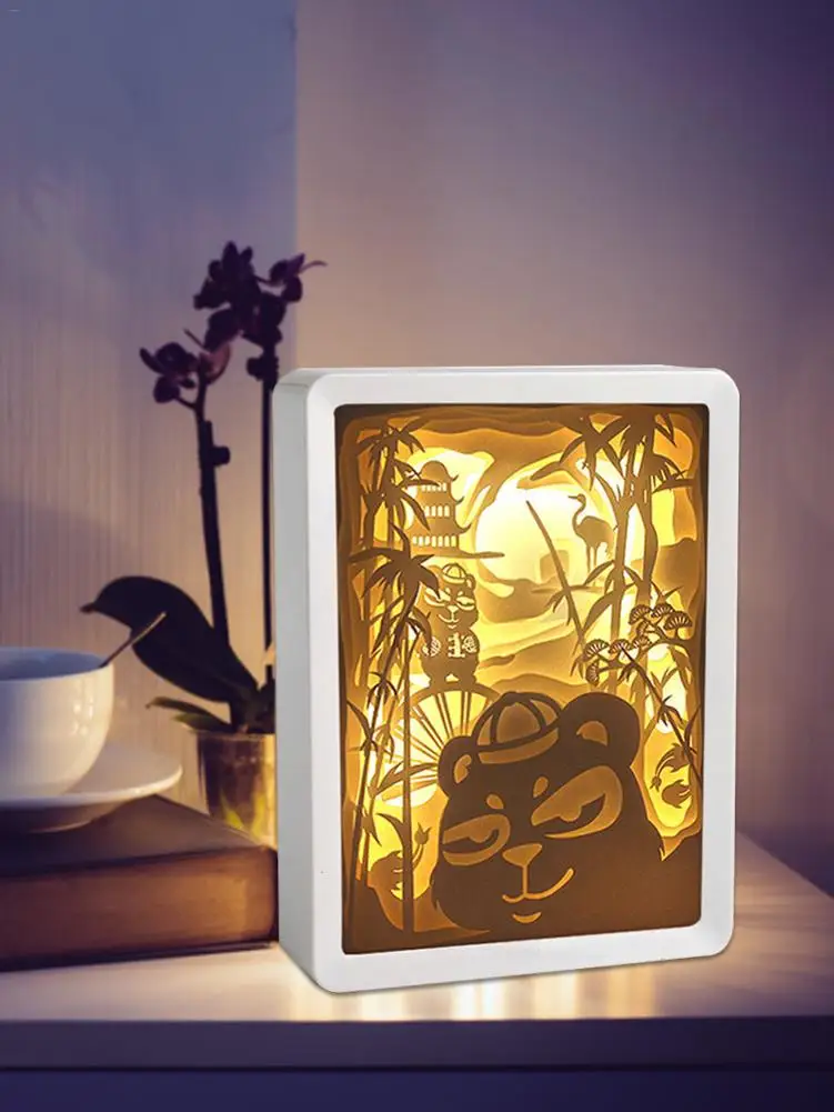 3D Led Lamp Paper Sculpture Night Light DIY Handmade Papercut Paper Carving Light Lamp for halloween Christmas Home Decoration