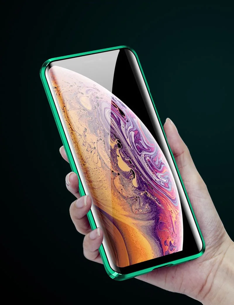 Металлический магнитный чехол для iPhone 11 X XR XS макс. закаленное стекло задний магнит Защитные чехлы для iPhone 11 Pro Max Магнитный чехол