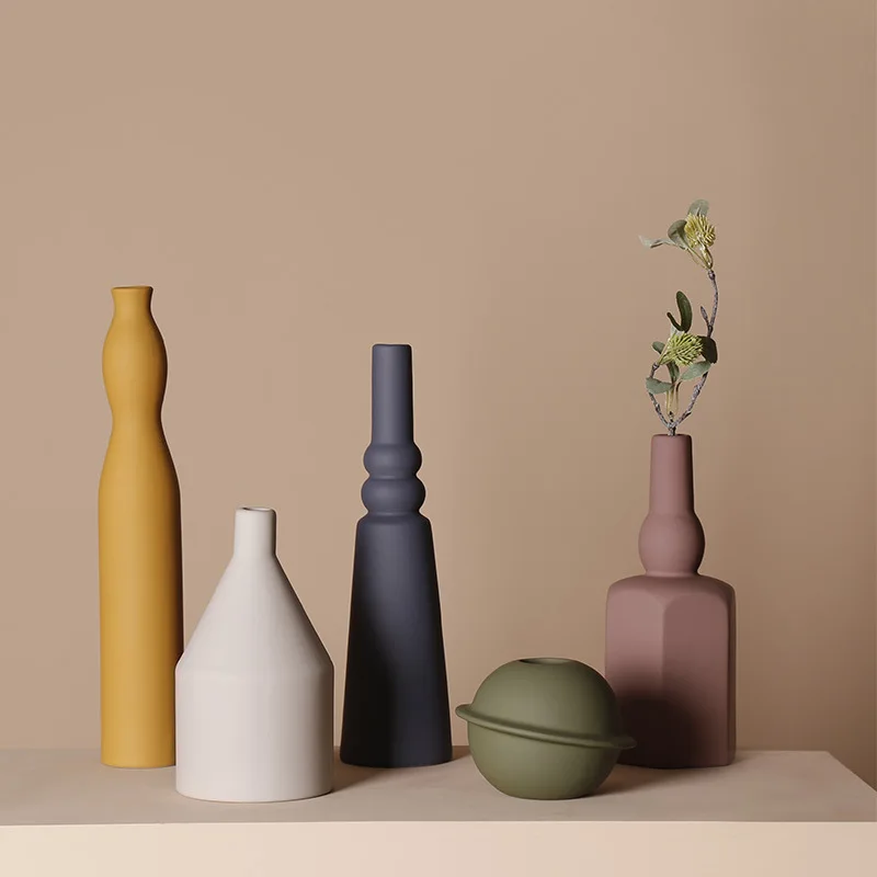 Цветные керамические вазы Morandi для цветов горшок цветочная корзина ткань