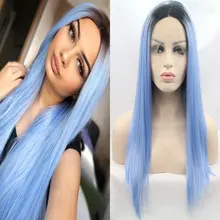 BM черный усеченный небесно-голубой длинный прямой синтетический 13*3 парик фронта шнурка термостойкие волокна волос естественные волосы для женщин парики