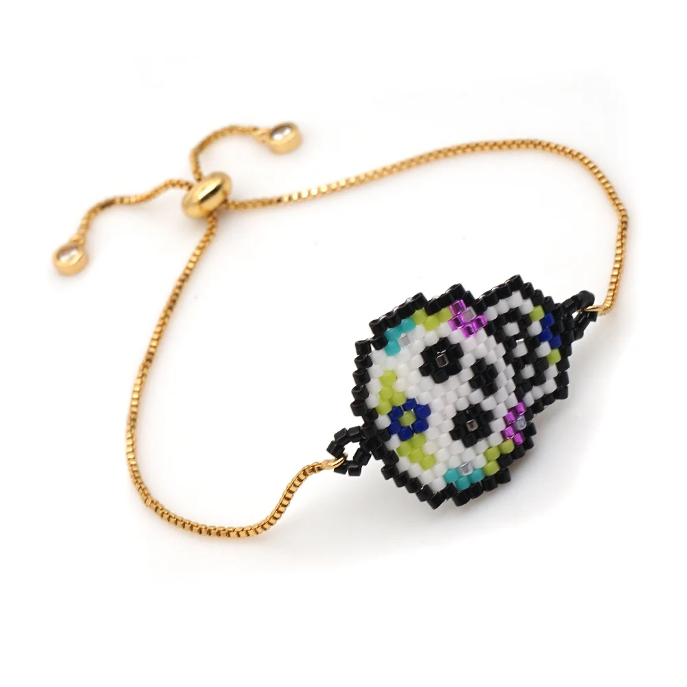 Go2boho, браслеты с черепами, Mujer Moda,, femme, Мексика, женский браслет с черепом, Miyuki, браслеты, ювелирное изделие, нержавеющая сталь, золотая цепочка