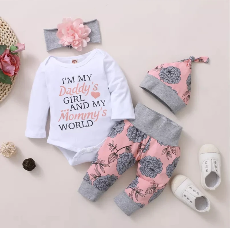 Hibobi 4Pcs Baby Girl Clothes Set Newborn Kids Clothing Childern Clothes Toddler Bebe Girl Outfits Infant New Born Clothes baby clothes mini set