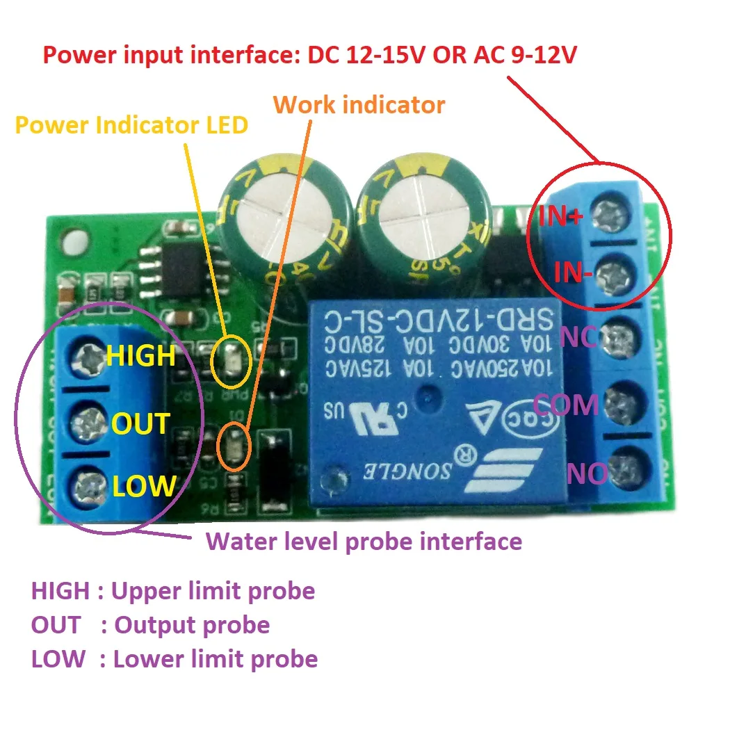 

LC25A01 12V Water Level Automatic Controller Liquid Sensor Switch Solenoid valve Motor Pump automatic control Relay Board