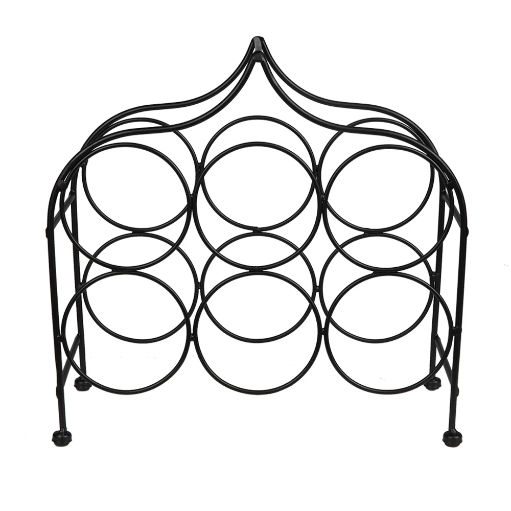 

Black 6 Bottle Metal Wine Rack for Tabletop or Countertop