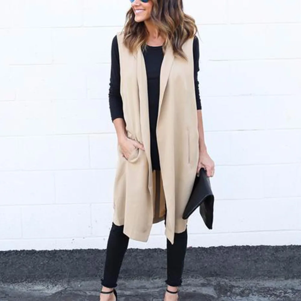 Autumn Warm Hairy Vests Brief Jackets Sleeveless Cardigan Long section Vest Coat Women Fashion Waistcoats Female Black Vest Rk