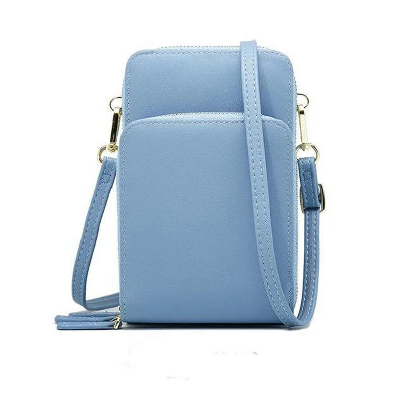 light blue Кожаная сумка через плечо для мобильного телефона для женщин, студенческий кошелек для смартфона со съемным ремешком TB распродажа - Цвет: light blue
