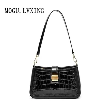 

100% leather handbag new shoulder bag oil wax leather crocodile pattern handbag fashion Europe and America simple Messenger bag