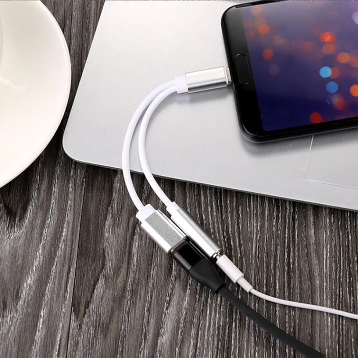 2 в 1 USB-C до 3,5 мм аудио адаптер Тип C Зарядный Кабель-адаптер конвертер для сотового телефона LHB99