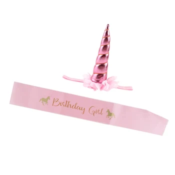 

Set Of 2pcs Lovely Girl Unicorn Sash And Unicorn Headband GIrls Party Decor