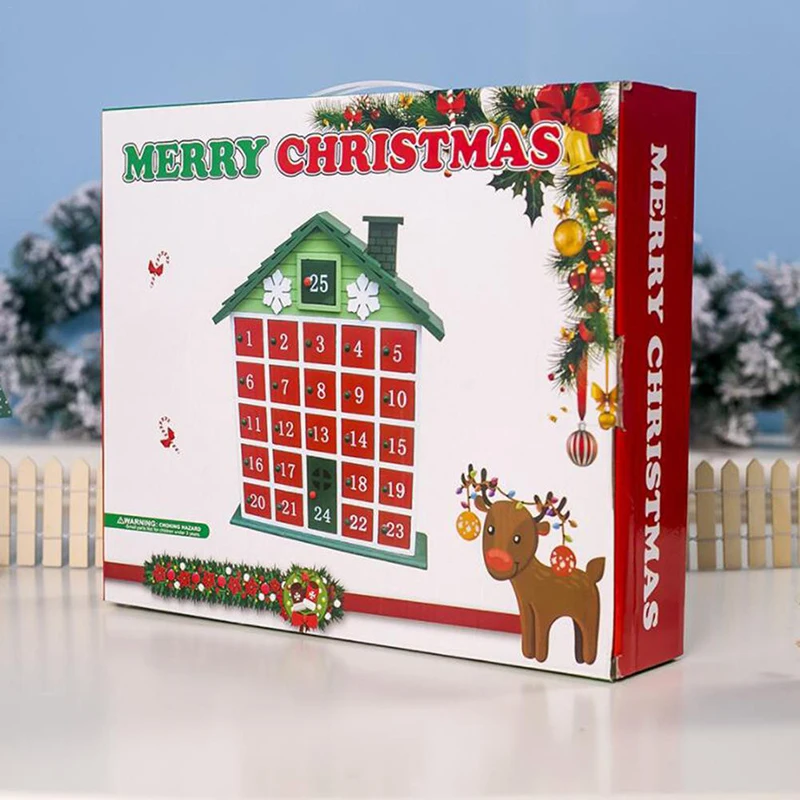 1pc Of Wooden Christmas Countdown Advent Calendar Storage Box Drawers Xmas Home Decoration For Home Office