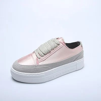 Fashion Women Flats Bling Patchwork Sneakers Platform Shoes Satin Casual Shoes Round Toe Lace Up spring summer autumn - Цвет: pink flatsC74
