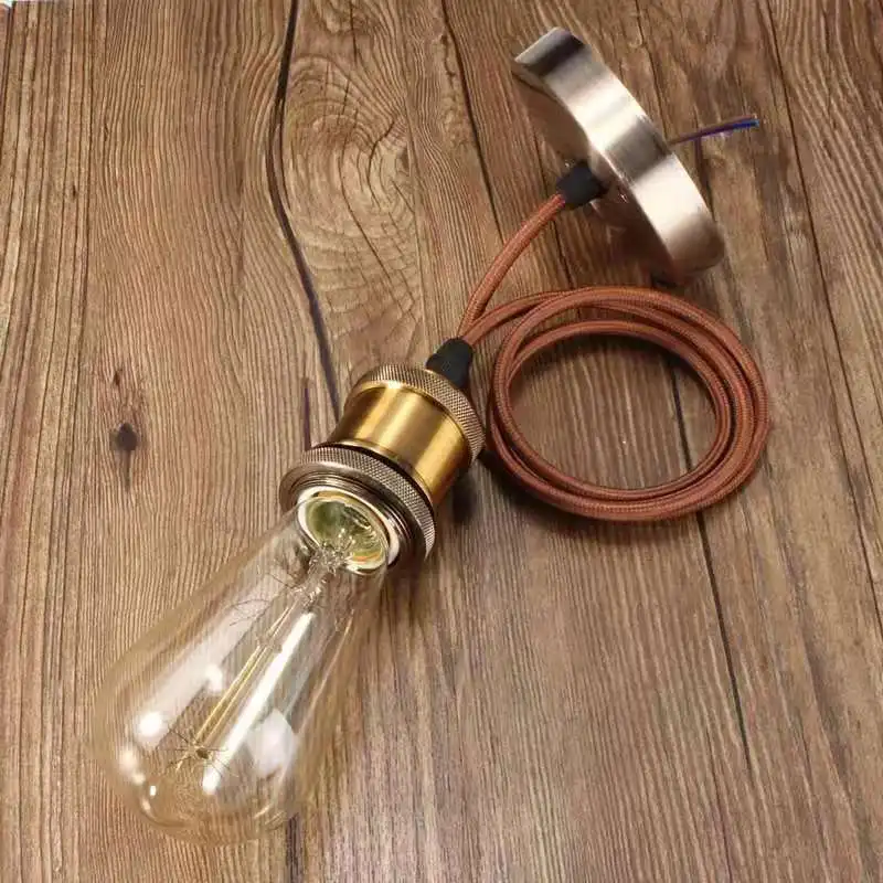 

E27 Lamp Socket WIthout Bulb Vintage Edison Hanging Textile Pendant Light