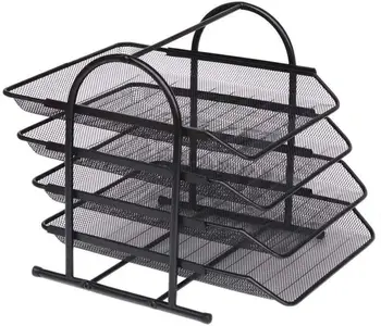 

Black Metal Mesh Desk Organizer Desktop Letter Sorter Mail Tray A4 File Office Home Bookends Book Holder