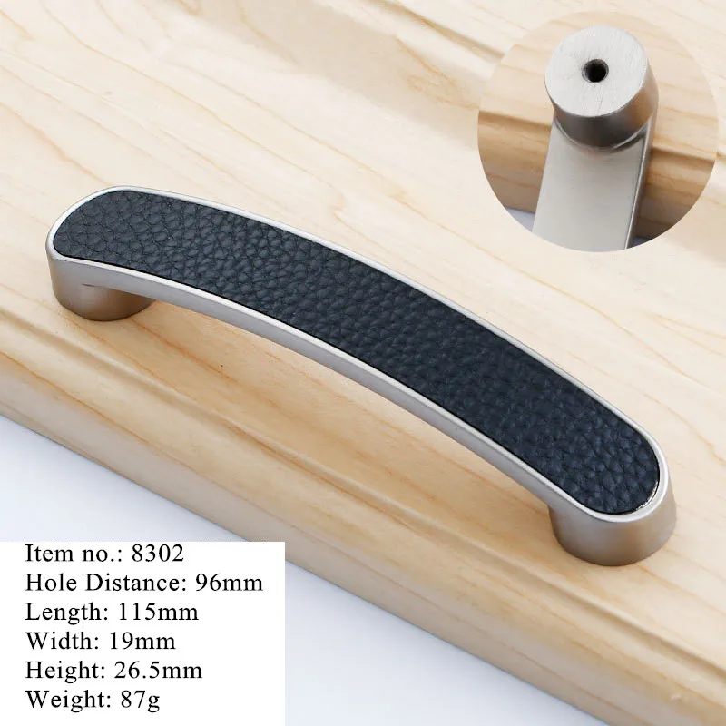 8302-96mm Черные кожаные кухонные ручки ручка шкафа и ручка для шкафа ручки ящика Мебельная ручка - Цвет: 8302-96mm