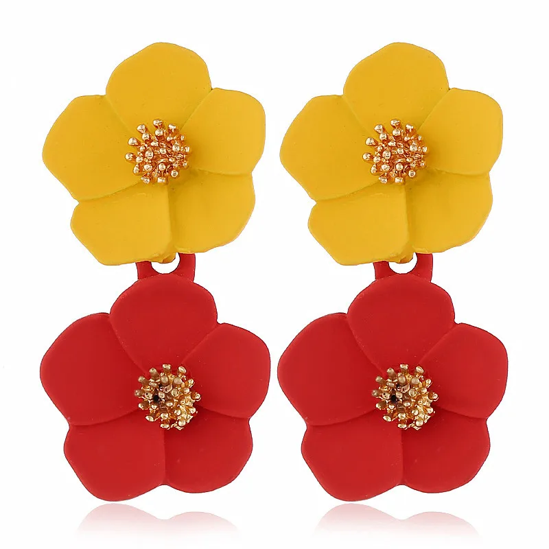 Double layer Flower Earrings for Women Wedding Party Boho Jewelry Statement Dangle Drop Big Earrings Boucle D'oreille Femme dangle earrings drop earrings flower earrings