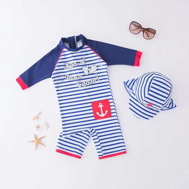Navy-Stripe-Blue-Boys-Girl-Kids-UnicronSwimsuit-Beach-Wear-Sun-Protection-Summer-Outfits-Vacation-Swimwear-Swim