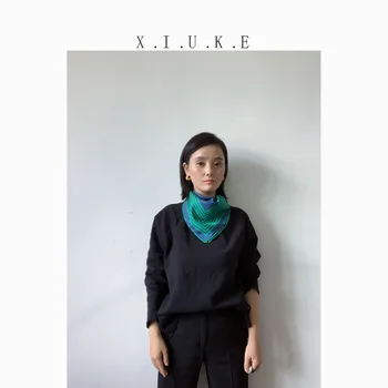

[XiuKe]scarvers new fashion silk handkerchief printed silk scarf headband geometric box line,navy blue,pink white min scarf