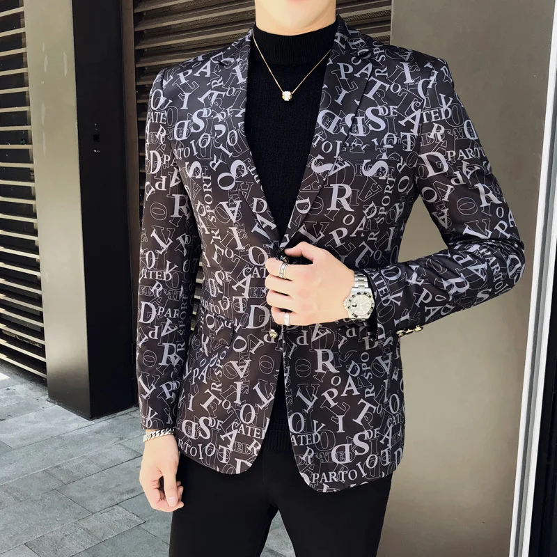 

2020 Spring Luxury Mens Blazer Wedding Party Stage Club Letter Print Jacket Chaqueta Hombre Formal Males Suits Blazers Size 5xl