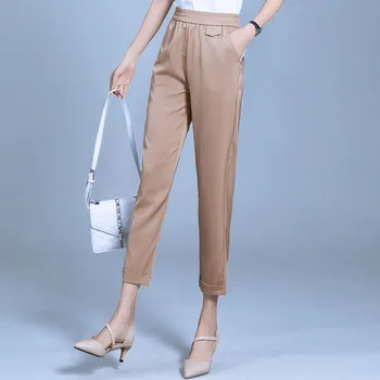 

Office Lady 2020 Spring Summer New Elastic Waist Solid Pleated Loose Women's Harem Pants Ankle Length Pants Plus Size 4XL