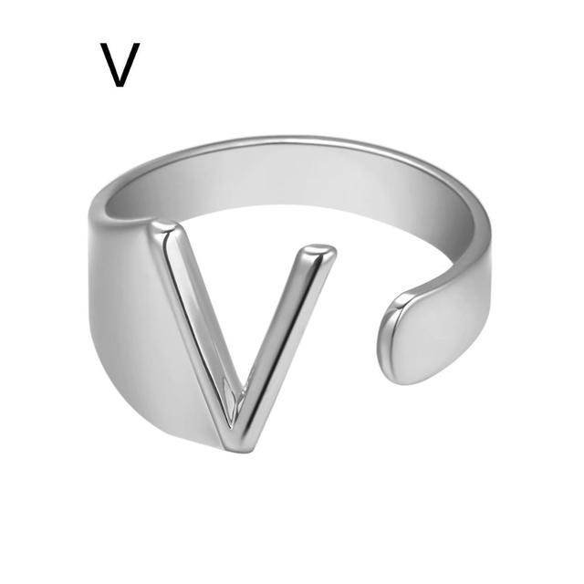 Wide Hollow A-Z Letter 3Colors Metal Adjustable Opening Ring Initials Name Alphabet Female Party Fashion Jewelry