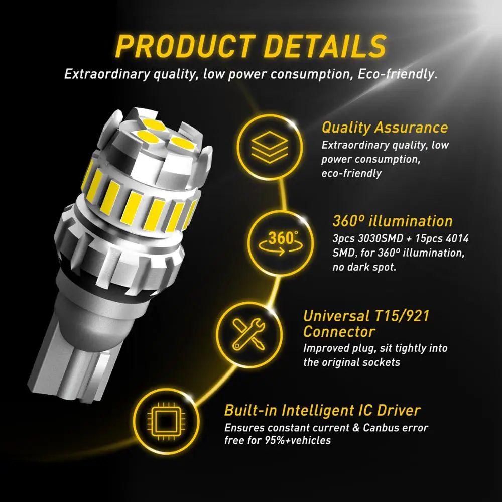Лампа AUXITO 2x W16W T15 T16 921 светодиодный светильник без ошибок для Kia Rio 3 4 K2 K3 K5 2017 2018 2019