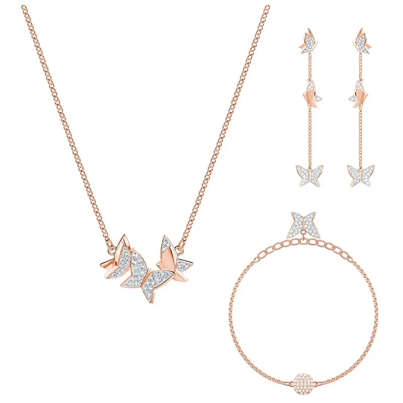 Fashion New LILIA Gorgeous Colorful Butterfly Set Decorative Crystal Female Luxury Jewelry Set To Send Girlfriend Gift - Окраска металла: 2