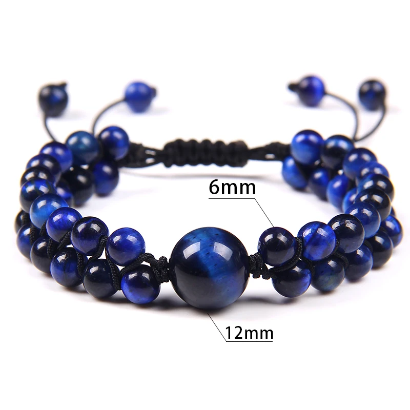 Natural Stone Handmade Braided Double Tiger Eye Bracelet Adjustable Energy Healing Colorful Beaded Bracelet For Men Fine Gifts - Image 2