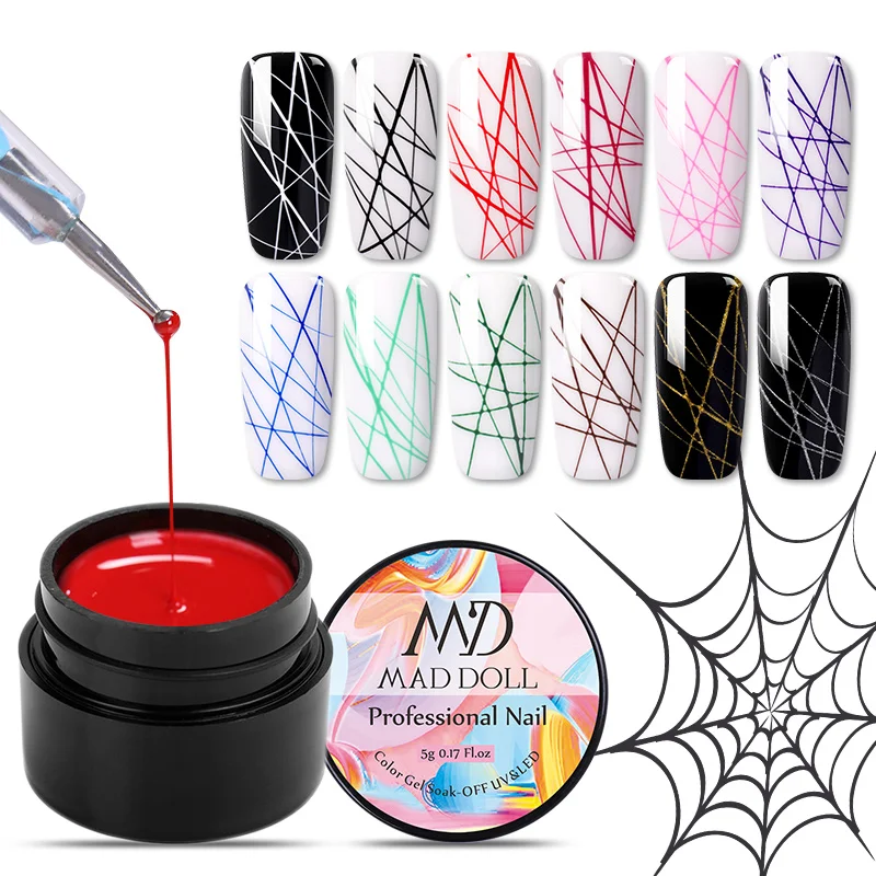 1 Box MAD DOLL 1 Box Spider UV Gel Polish Elastic Drawing Gel Purple Yellow White Mixed Colors Soak Off Nail Art Gel Varnish