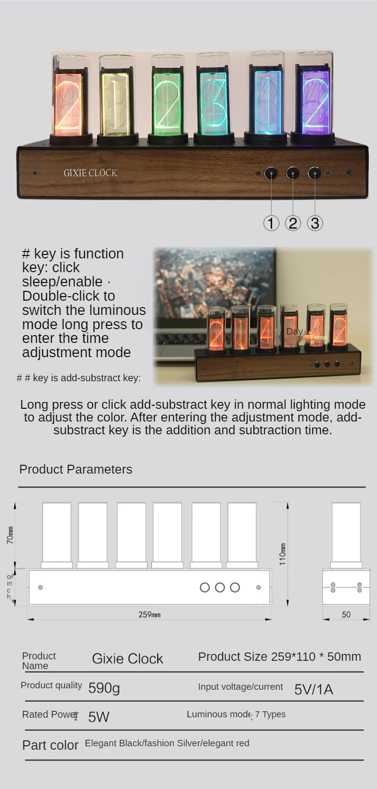 Luxury Nixie Tube Clock Wood Creative Digital Light Desk Clock Vintage Electronic Desktop Table Digital Watch Decor Gift Ideas