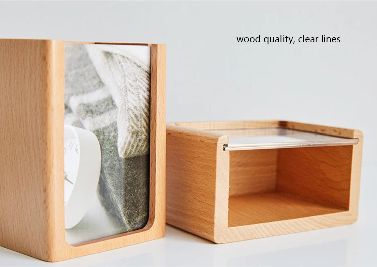 Creative Wooden Photo Frame Pen Holder Multifunction Home Office Storage Box Pencil Case Picture Frame Decoration