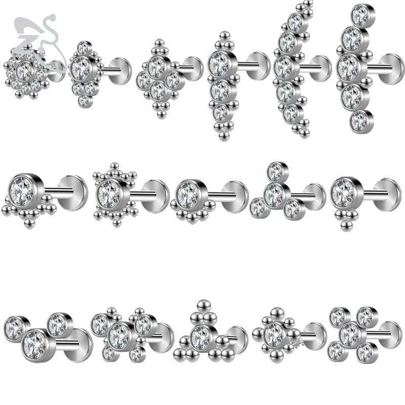 

ZS 1PC CZ Crystal Lip Piercing 16g 316L Stainless Steel Lip Ring for Women Men Labret Monore Ear Tragus Helix Piercings Jewelry