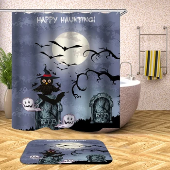

moon bat owl shower curtain bathroom curtain waterproof Halloween bath curtain shower drop shipping