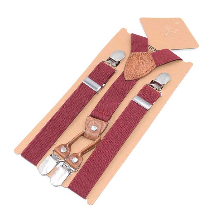 Регулируемый модный эластичный комплект для мальчиков и девочек в винтажном стиле; подтяжки для брюк; эластичный комплект с галстуком на спине - Цвет: Бургундия