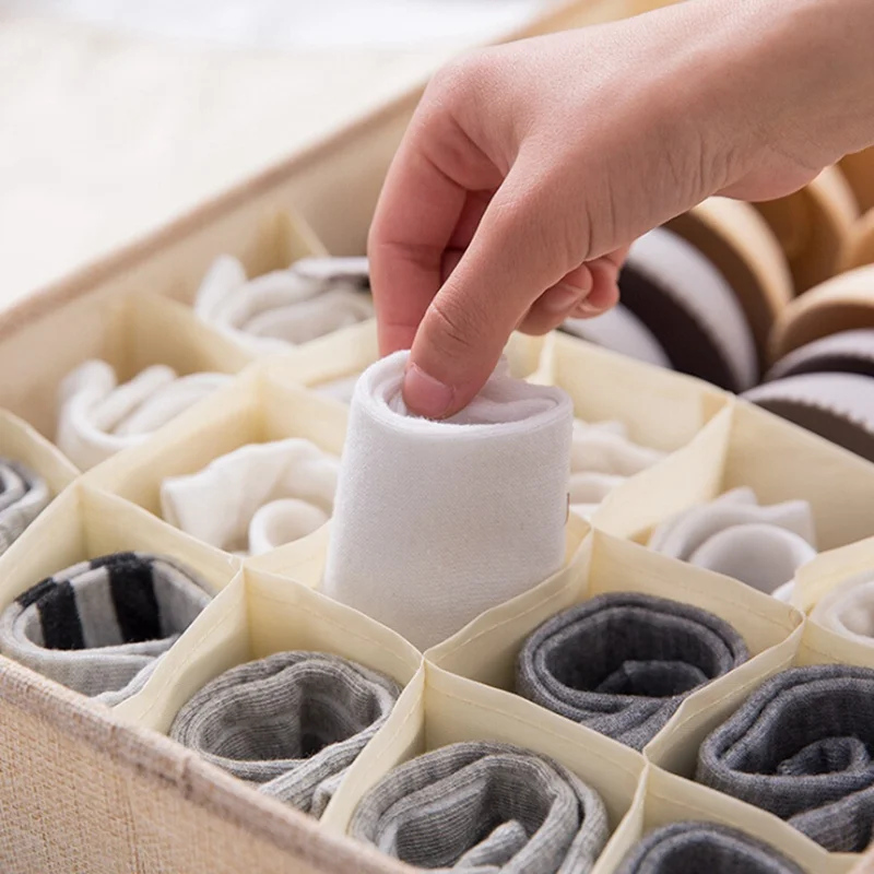 

2 In 1 Household Foldable Socks Bra Underwear Organizer Home Containers Multi-grid Wardrobe Drawer Closet Storage Box All Size