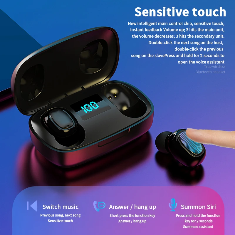 TWS Bluetooth 5 0 Earphones With Microphone LED power display Water Proof for xiaomi Samsung huawei iphone vivo oppo