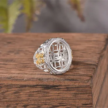 

Adjustable 14x19mm Oval Ring Blank Sterling Silver Ring Base Long-Lasting Gold Plated 925 Silver Openwork Ring Setting R993B