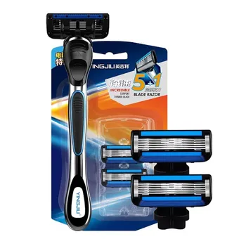 

DDPGGL Forious 5 Men Excellent Shaving Shaver Razor Blade 5 Layer Shaving Razor Blade 1holder 6pcs Straight Razor For Men