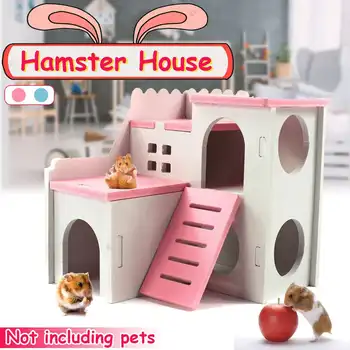 

Hamster House Hamster Nest Wooden Squirrel Chinchilla Guinea Pig Pet Castle Toy Double layer Pet House Viewing Deck Pet Products