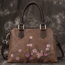 Натуральная кожа, женская сумка с ручкой сверху, женская сумка через плечо, с Цветочным Тиснением, винтажная сумка-мессенджер из натуральной кожи, сумки на плечо