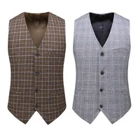 Men's Wool Check Suit Vest Men's Retro Tweed Groom Vest Groomsman Wedding Vest 1