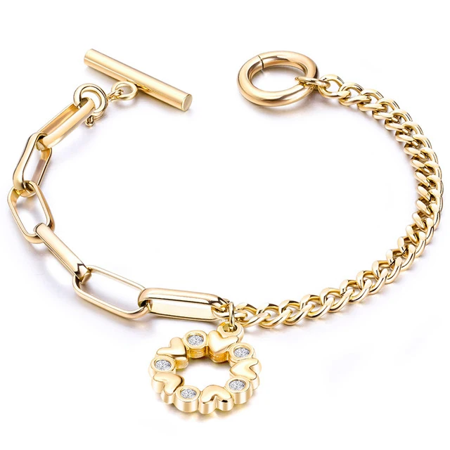 Stainless Steel Love Heart Bracelets For Women Party Gift Fashion Joyas de Chain Charm Bracelets Jewelry Wholesale Text Engraved 