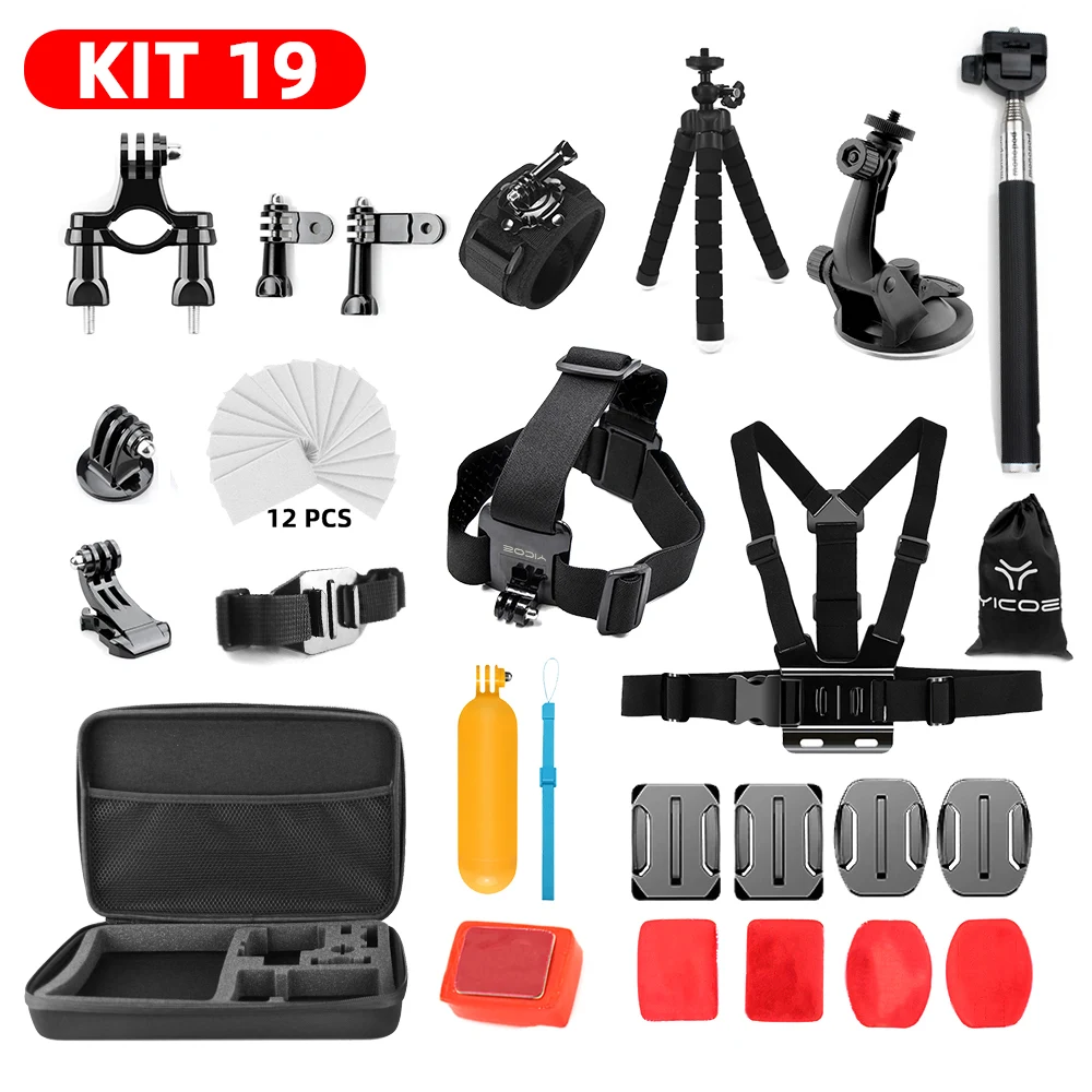 kit 19 21 в 1 Набор аксессуаров Go Pro для GoPro Hero 7 6 5 4 Session 3+ 3 для Xiaomi Yi Eken ports комплект аксессуаров для камеры селфи палка - Цвет: kit 19